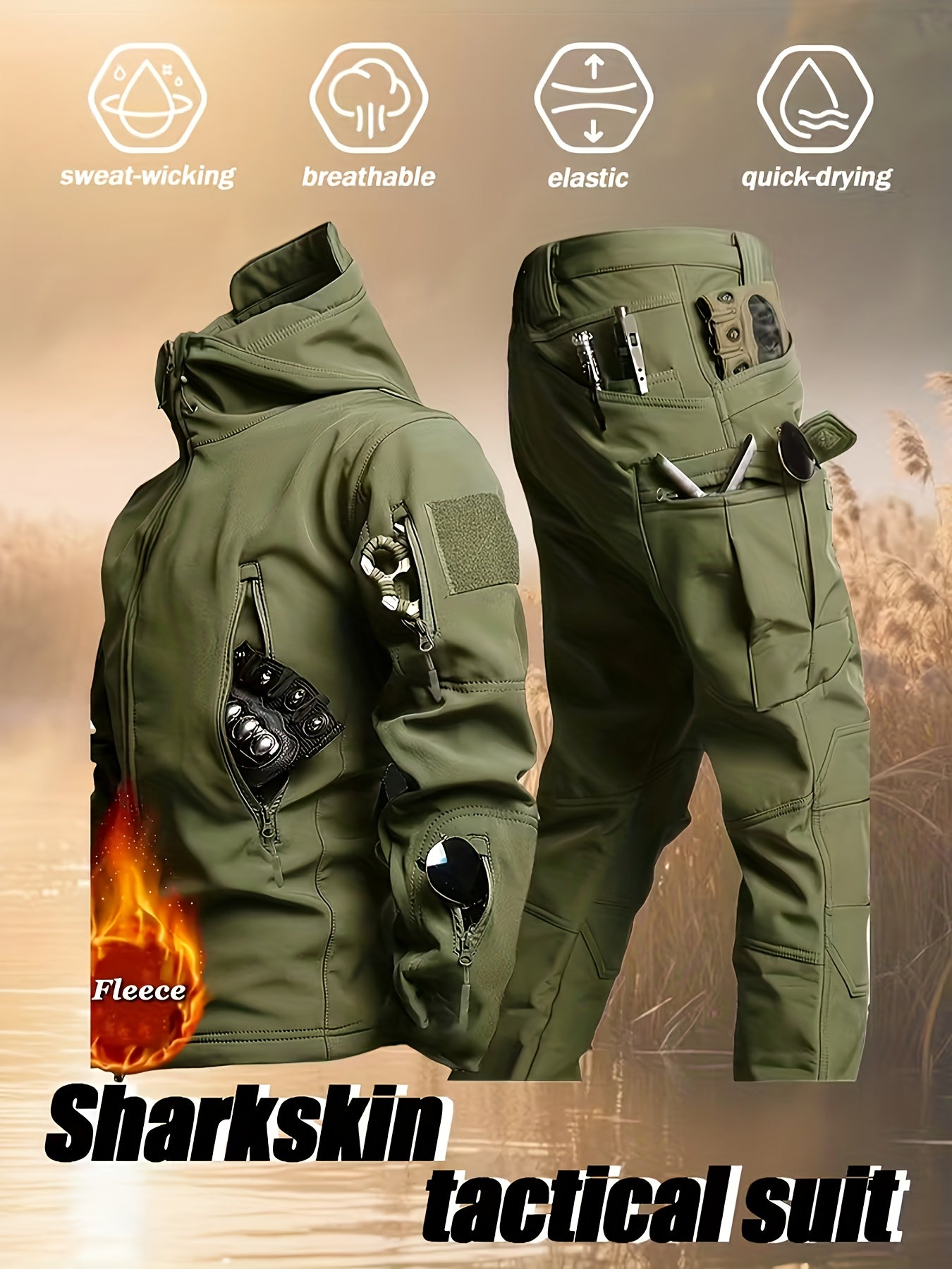 Men's Winter Softshell Jacket and Fleece-Lined Tactical Cargo Pants Set
