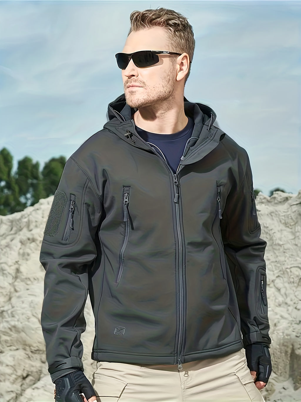 Men's Winter Softshell Jacket and Fleece-Lined Tactical Cargo Pants Set